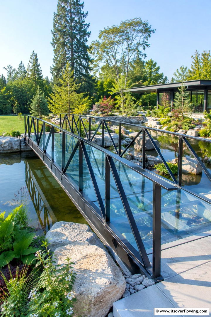 Iron and Glass Bridge - 20 Garden Bridge Ideas for a Serene Backyard