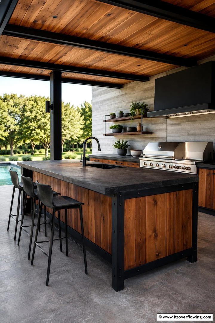 Iron and Wood Fusion - 30 Rustic Outdoor Kitchen Ideas for Al Fresco Dining