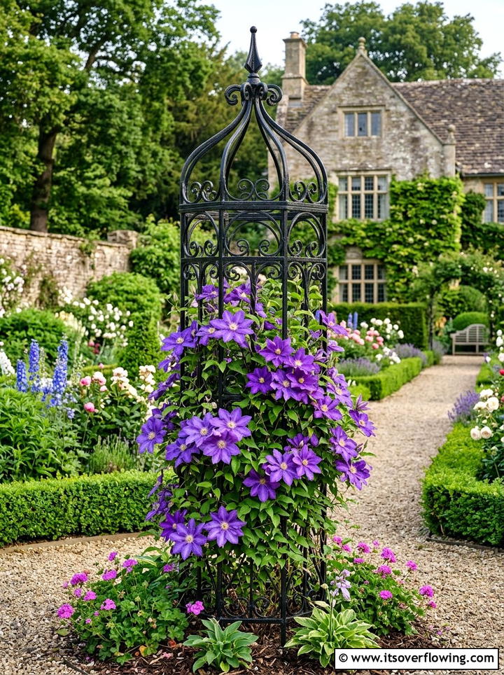 Iron garden trellis for clematis - 25 garden design ideas with trellis walls