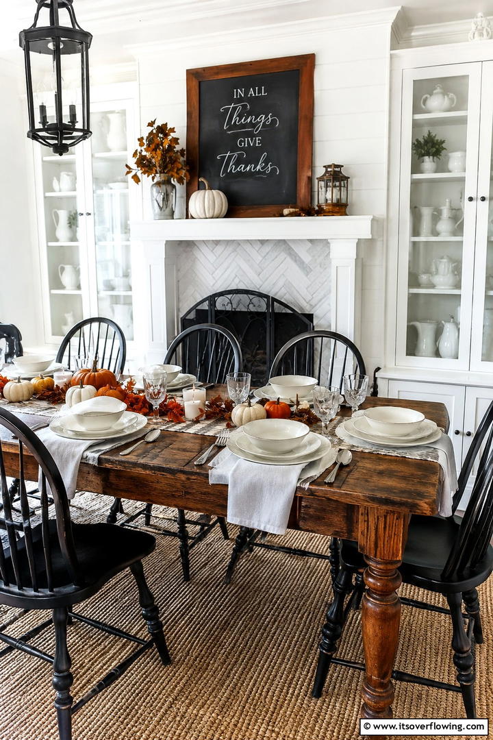 Ironstone White Dishes - 50 Fall Table Decor Ideas Roundup- Seasonal Styling