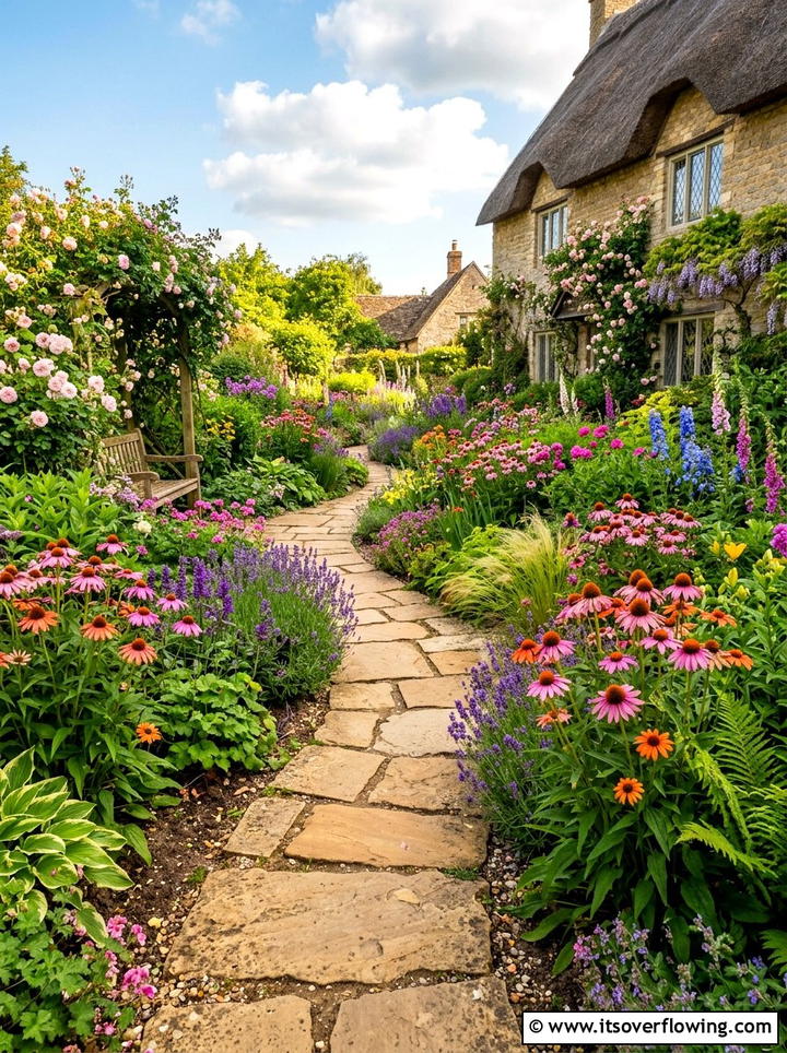 Irregular Sandstone Path Through Perennials - 25 small garden ideas with stepping stones