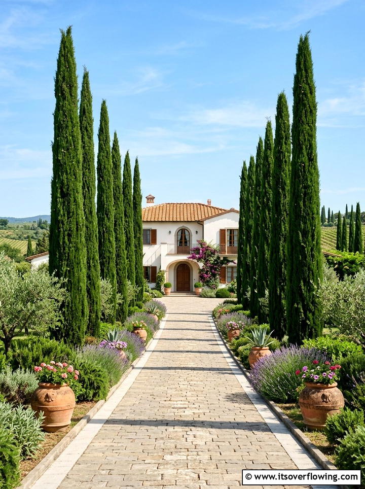 Italian Cypress Driveway Garden - 25 creative garden ideas with sculptural plants