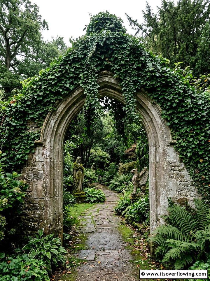 Ivy Covered Stone Arch - 25 creative garden ideas with archway flowers