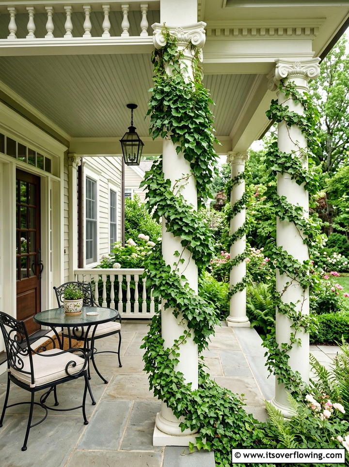 Ivy Garland Porch Pillar - 25 front porch decor ideas with garlands