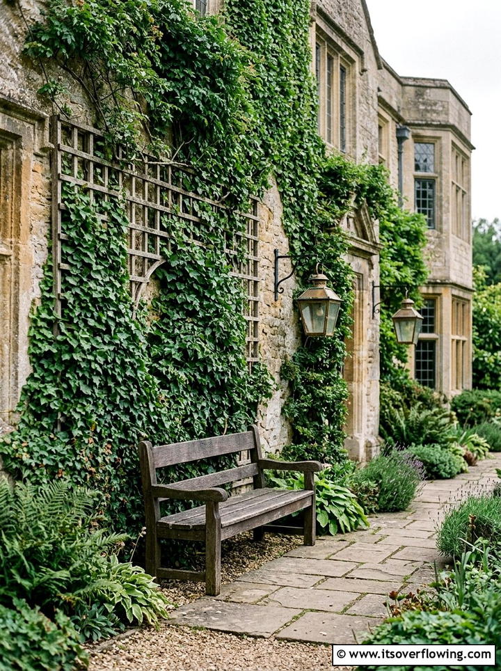Ivy Stone Wall Trellis - 25 front porch ideas with trellis vines