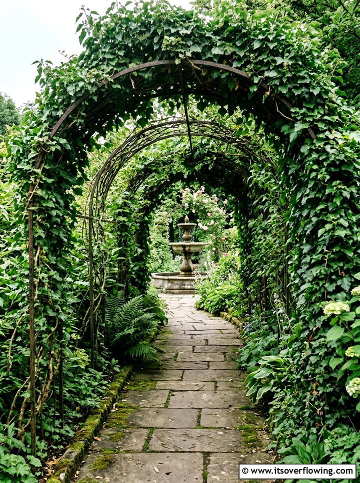 Ivy covered tunnel over garden path - 25 creative garden ideas with secret pathways