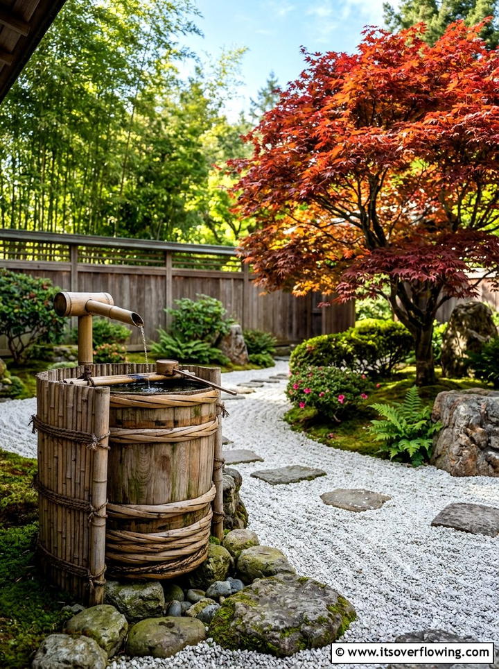 Japanese Bamboo Rain Barrel - 25 upcycled garden ideas with rain barrels