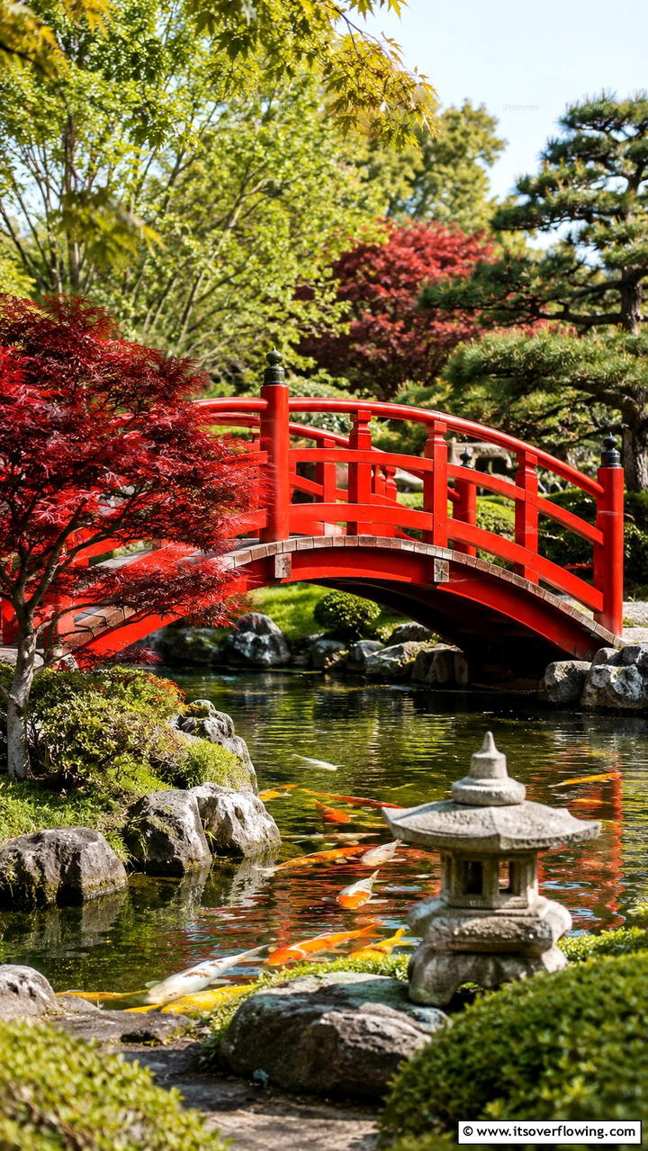 Japanese Style Arched Bridge - 20 Garden Bridge Ideas for a Serene Backyard