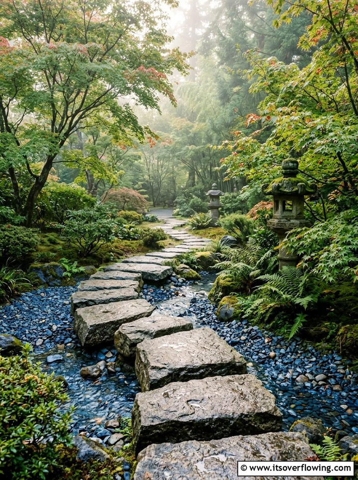 Japanese Style Stone Path With Water - 25 small garden ideas with stepping stones