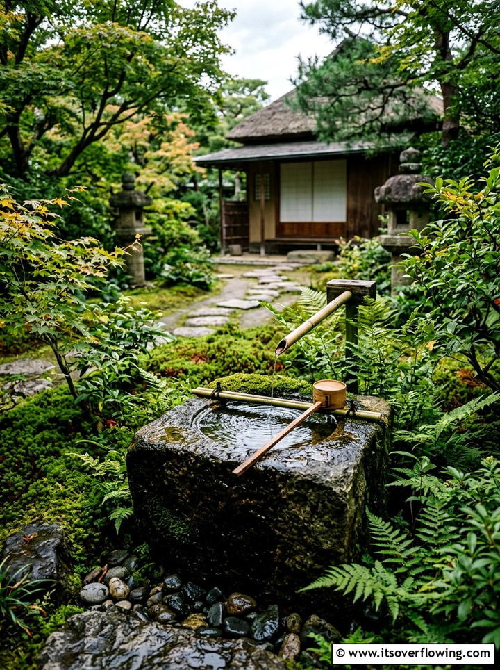 Japanese Tsukubai Fountain - 25 backyard decorating ideas with mini fountains