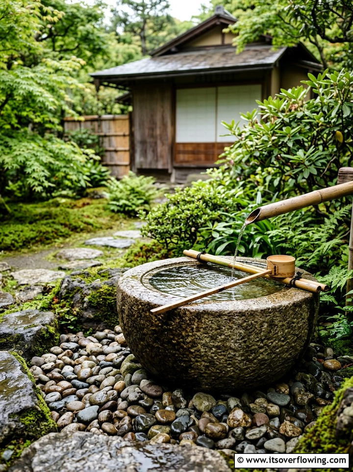 Japanese Tsukubai Water Feature - 25 garden decor ideas with mini fountains