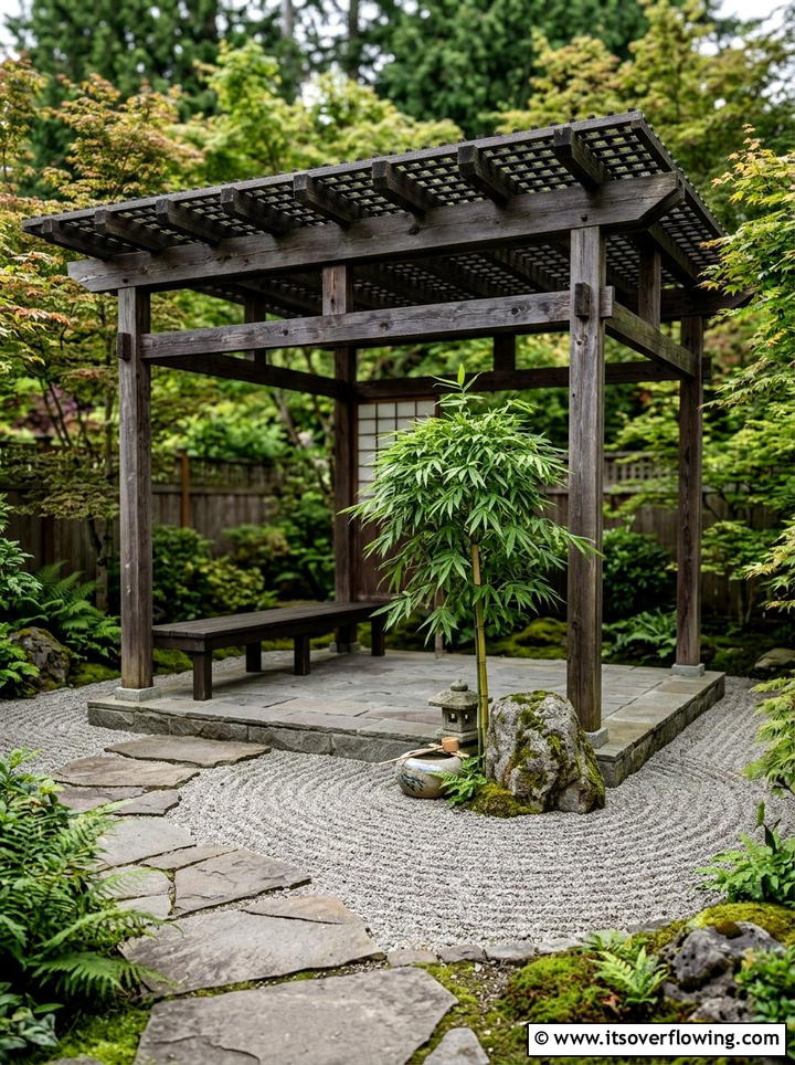 Japanese Zen Pergola - 25 small garden ideas with pergola corner