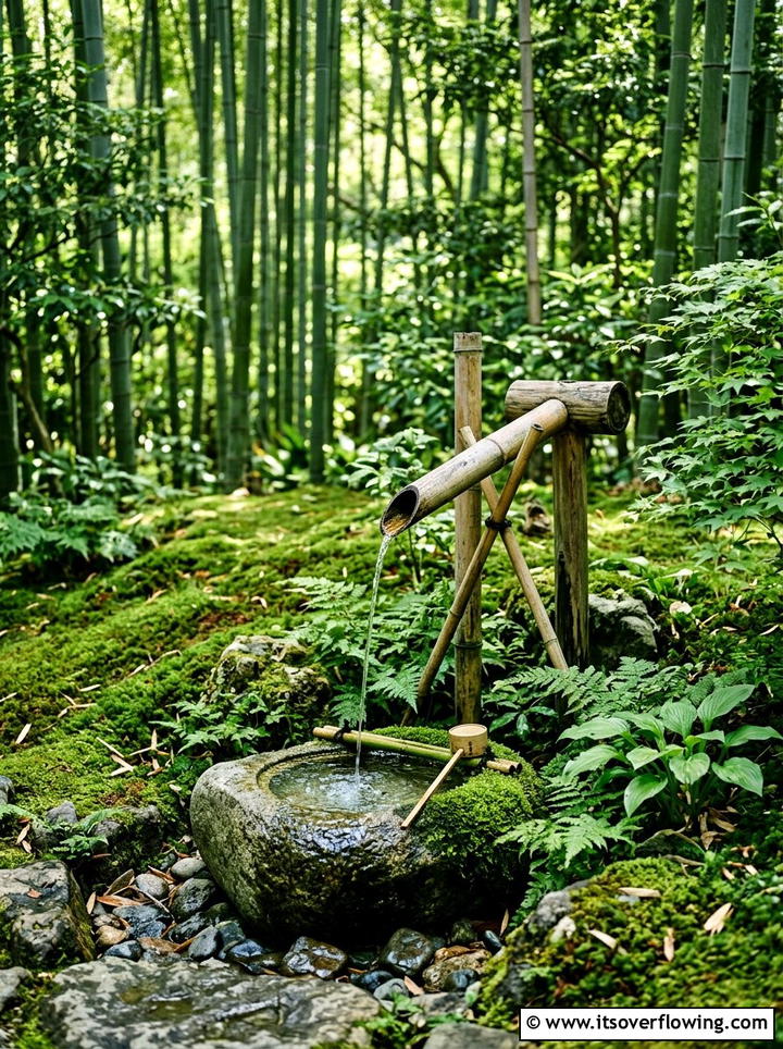 Japanese bamboo fountain - 25 garden ideas with water features