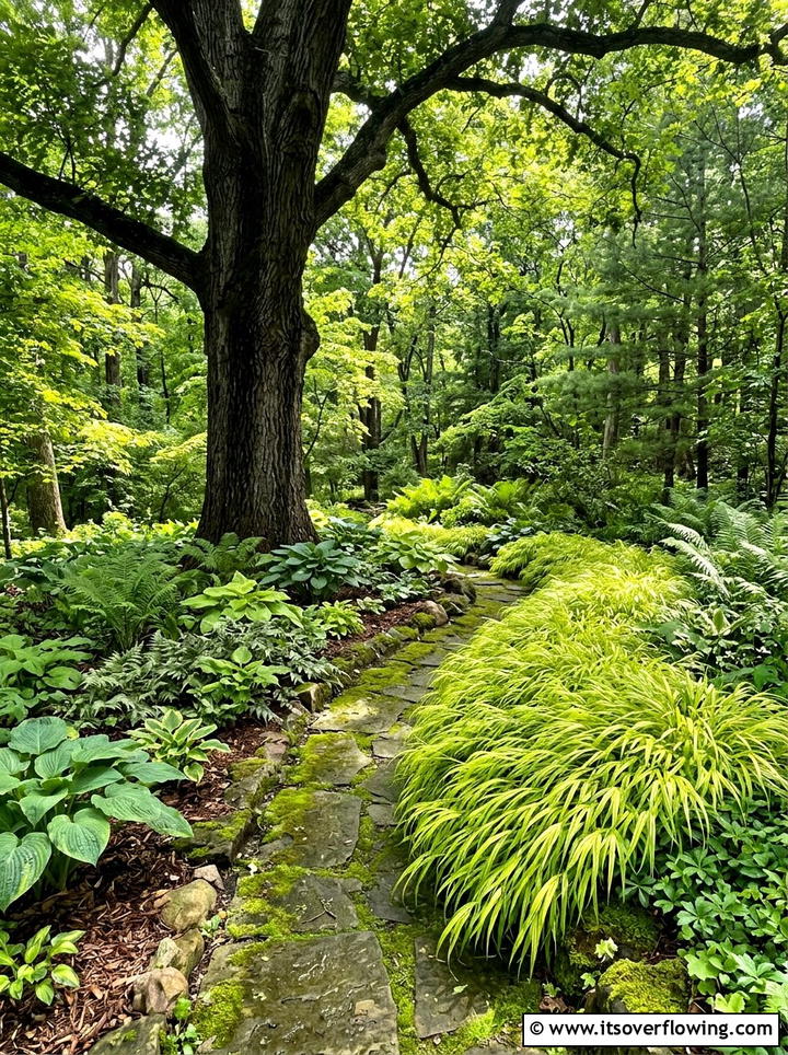 Japanese forest grass shade garden - 25 backyard ideas with ornamental grasses