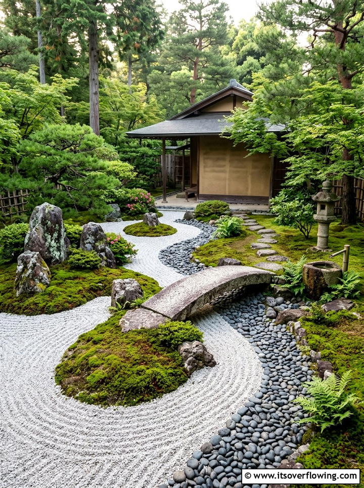 Japanese garden with stone accents - 25 garden decor ideas with pebble accents