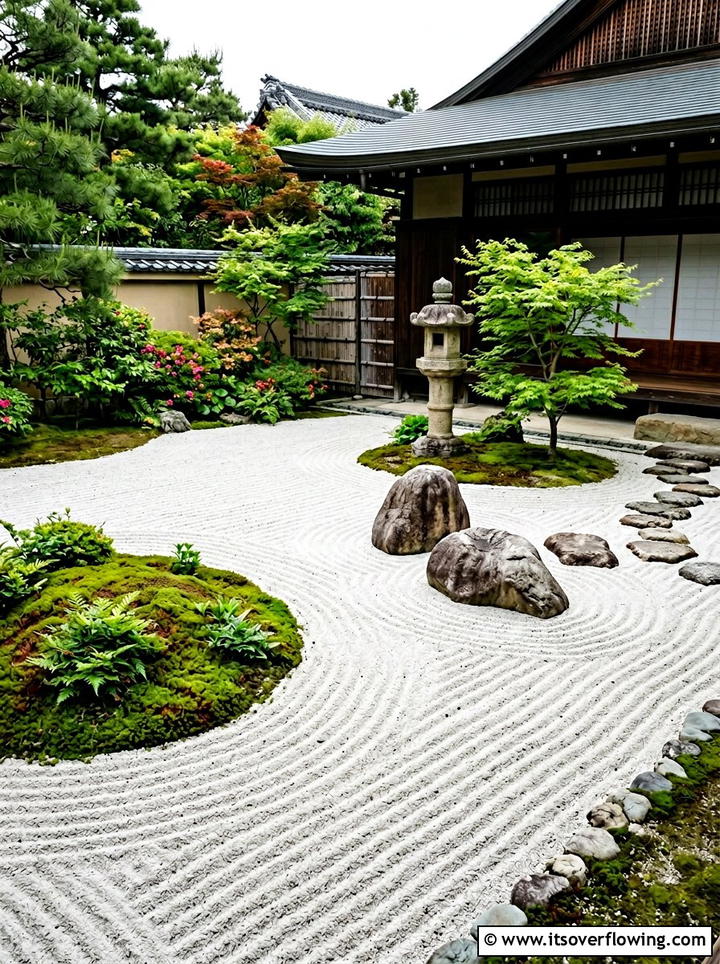 Japanese zen garden - 25 small garden ideas with low maintenance plants