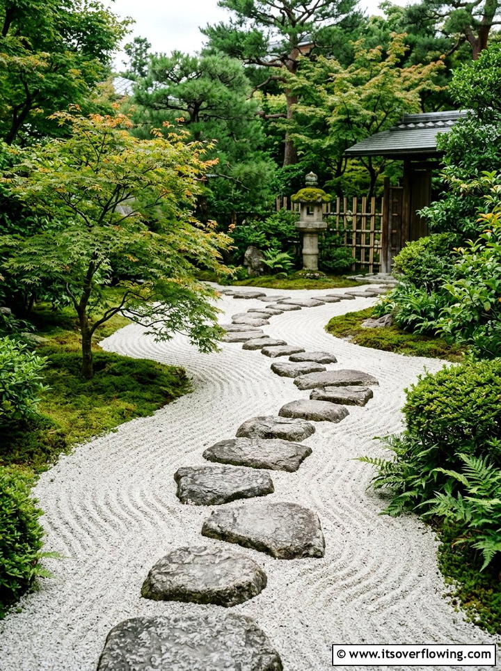 Japanese zen garden path with sand - 25 creative garden ideas with secret pathways