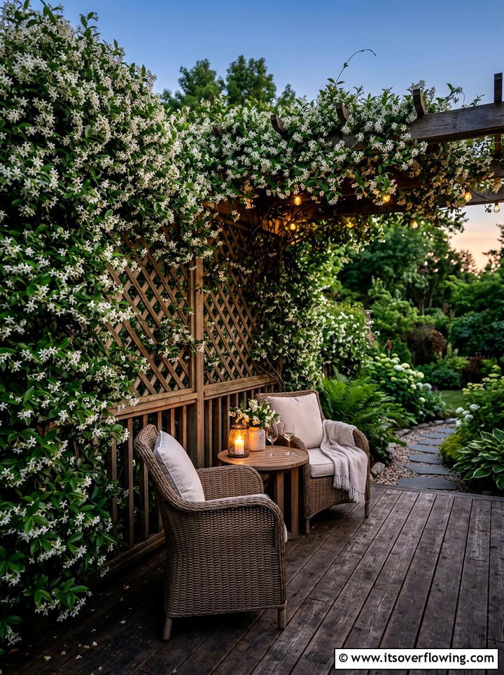 Jasmine trellis fence - 25 backyard ideas with trellis fence
