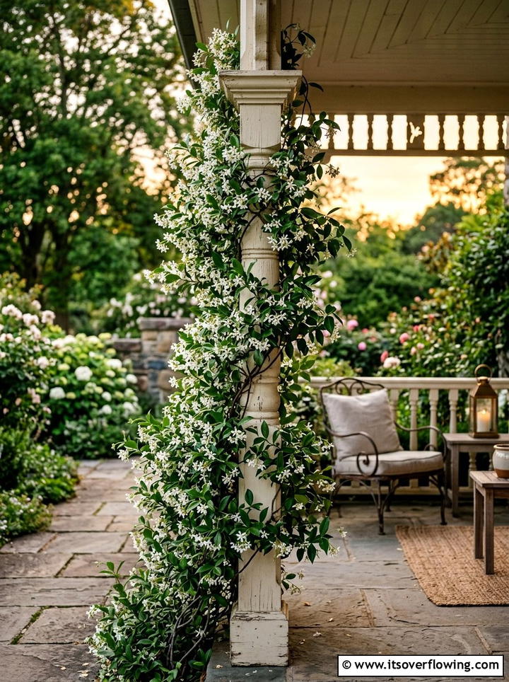 Jasmine vines for fragrant entry - 25 front porch ideas with sun loving plants