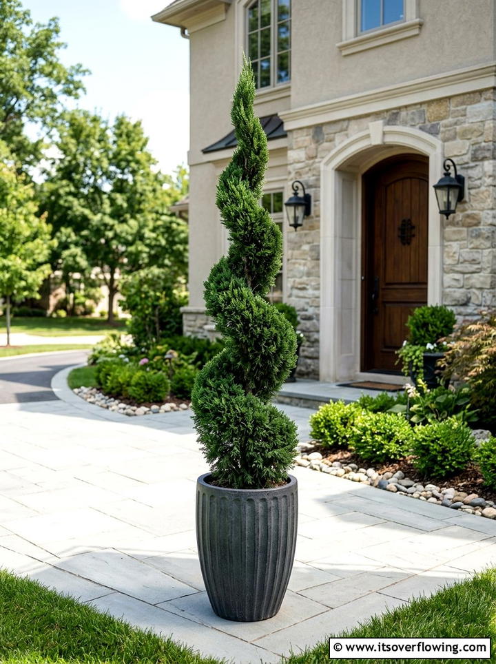 Juniper Spiral Topiary - 25 backyard decorating ideas with potted trees