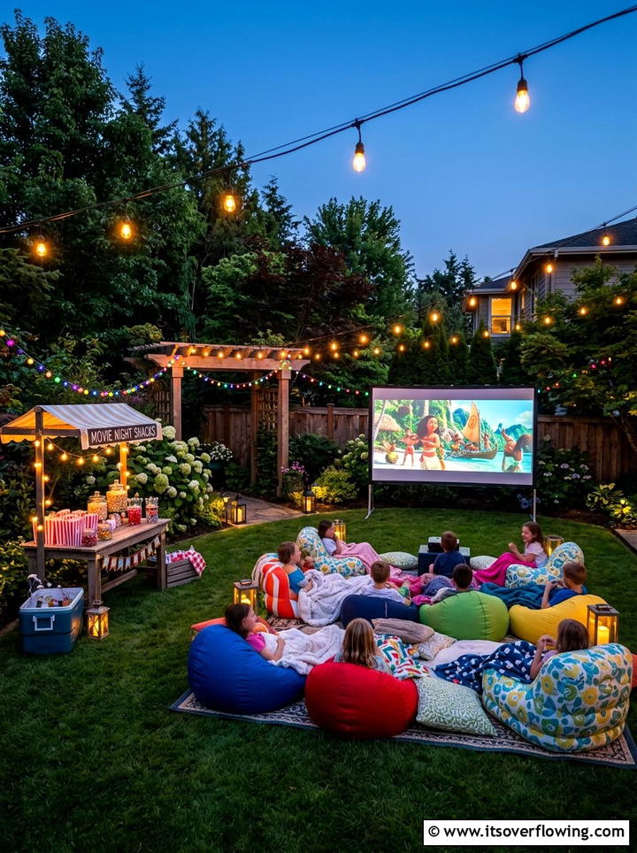 Kids Backyard Movie Party - 25 backyard ideas with projector screen