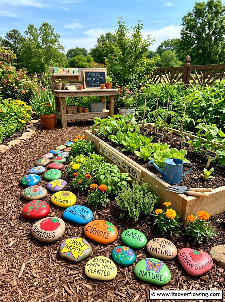 Kids Garden Learning Stones - 25 creative garden ideas with quote stones