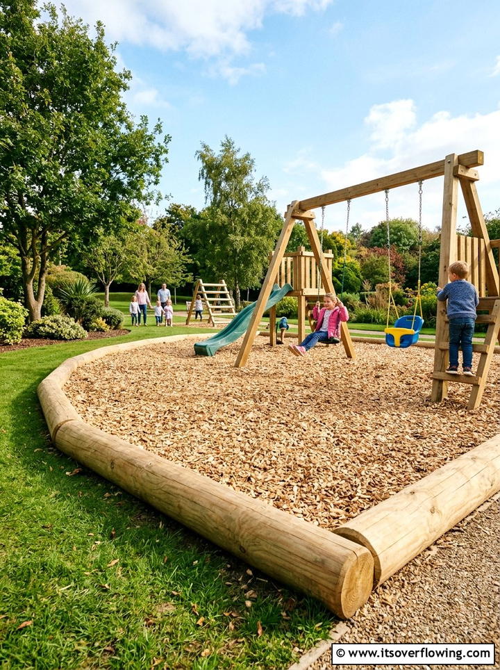Kids Play Area Log Border - 25 backyard ideas with log edging