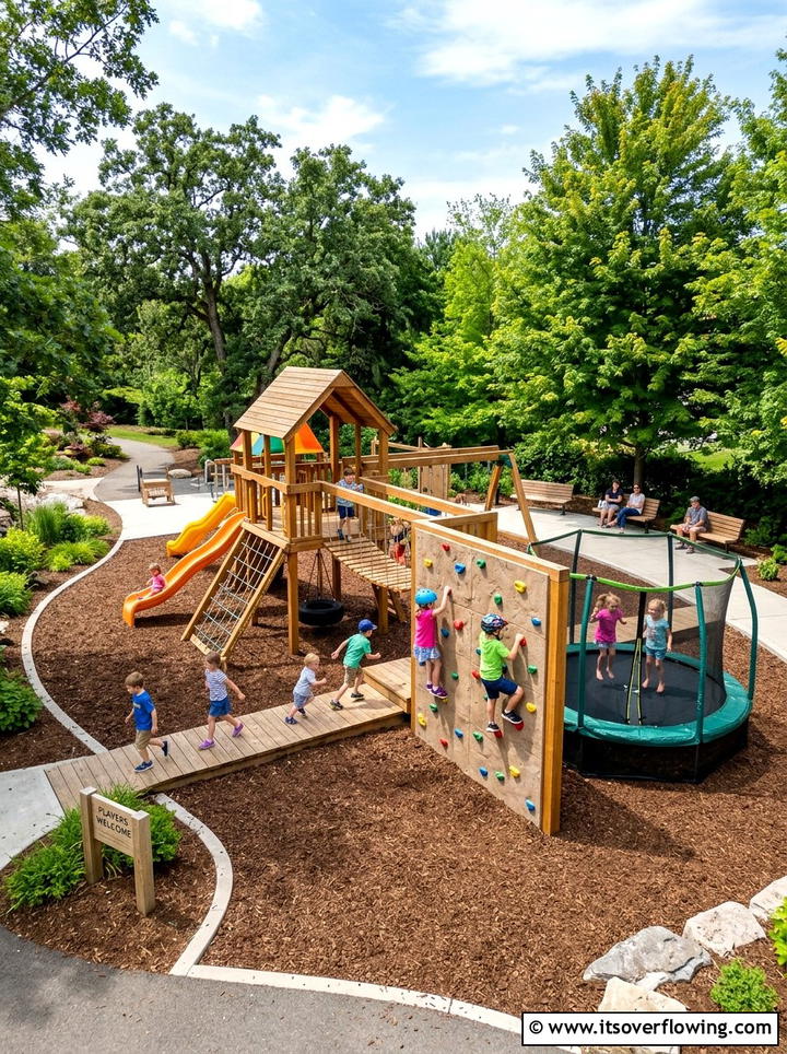 Kids Play Area With Climbing Wall And Trampoline - 25 backyard ideas with trampoline zone