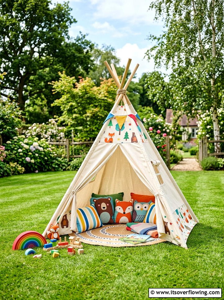 Kids Play Teepee - 25 backyard decorating ideas with pillows