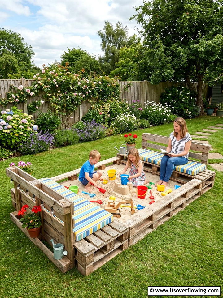 Kids Sandbox Area - 25 garden decor ideas with pallet projects