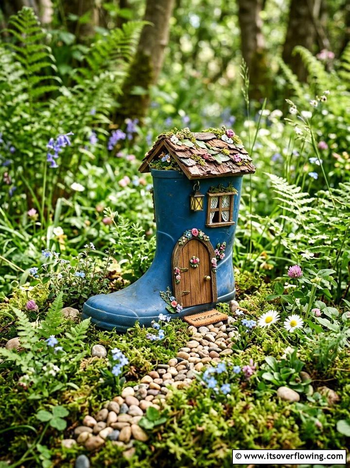Kids Wellie Fairy House - 25 upcycled garden ideas with old boots