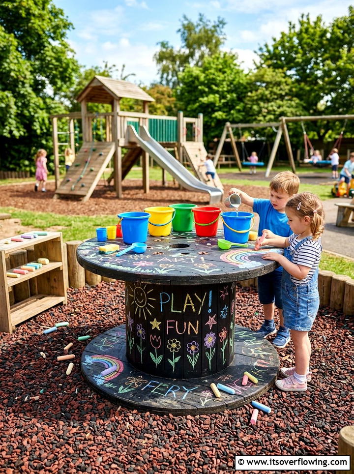 Kids outdoor play station - 25 recycled garden ideas with cable spools
