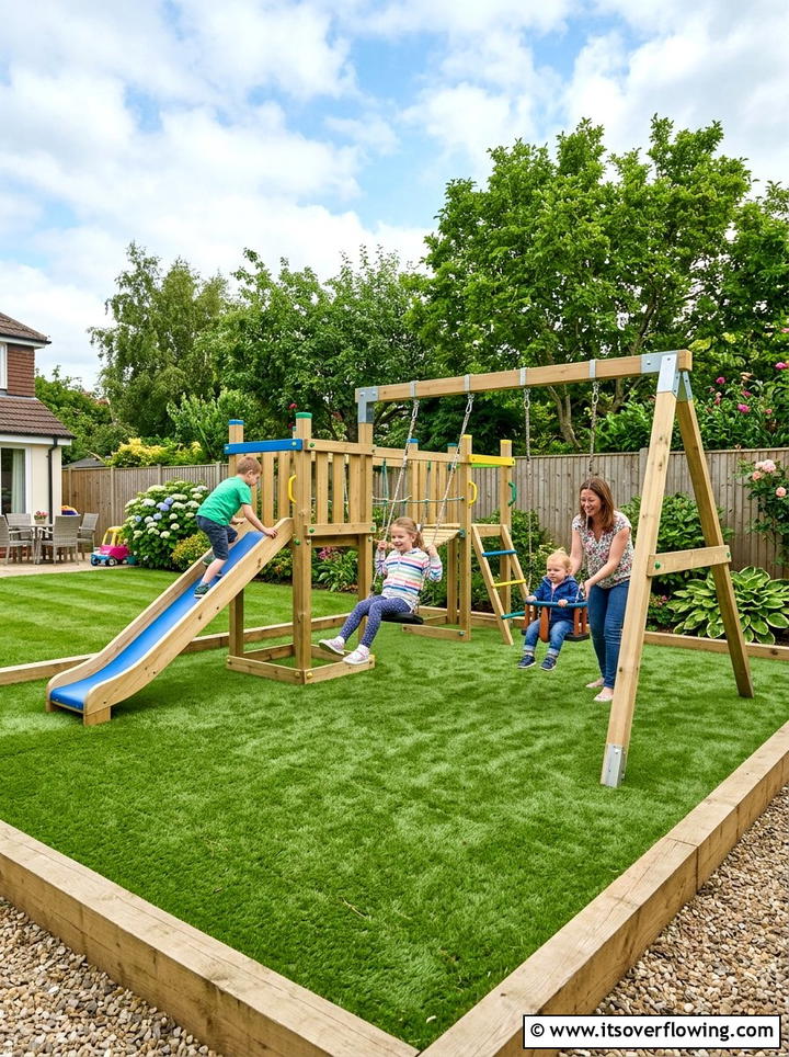 Kids playground artificial grass - 25 backyard ideas with artificial turf