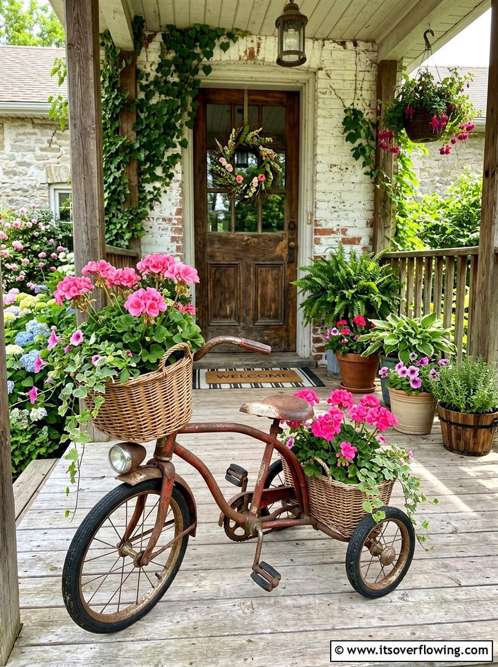 Kids tricycle plant stand - 25 recycled garden ideas with old toys