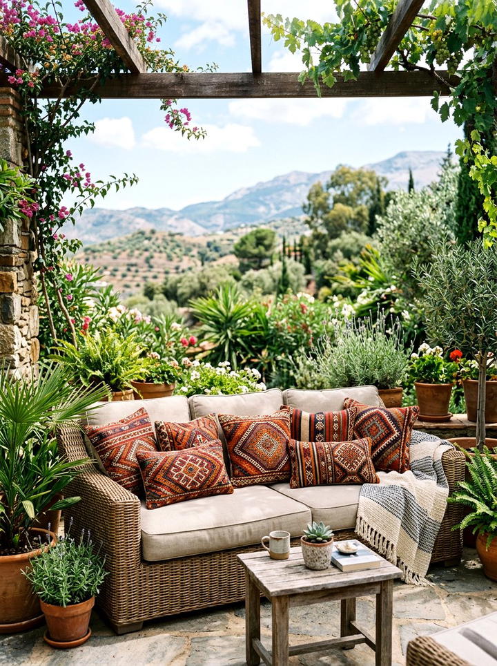 Kilim Pattern Pillows - 25 backyard decorating ideas with boho accents