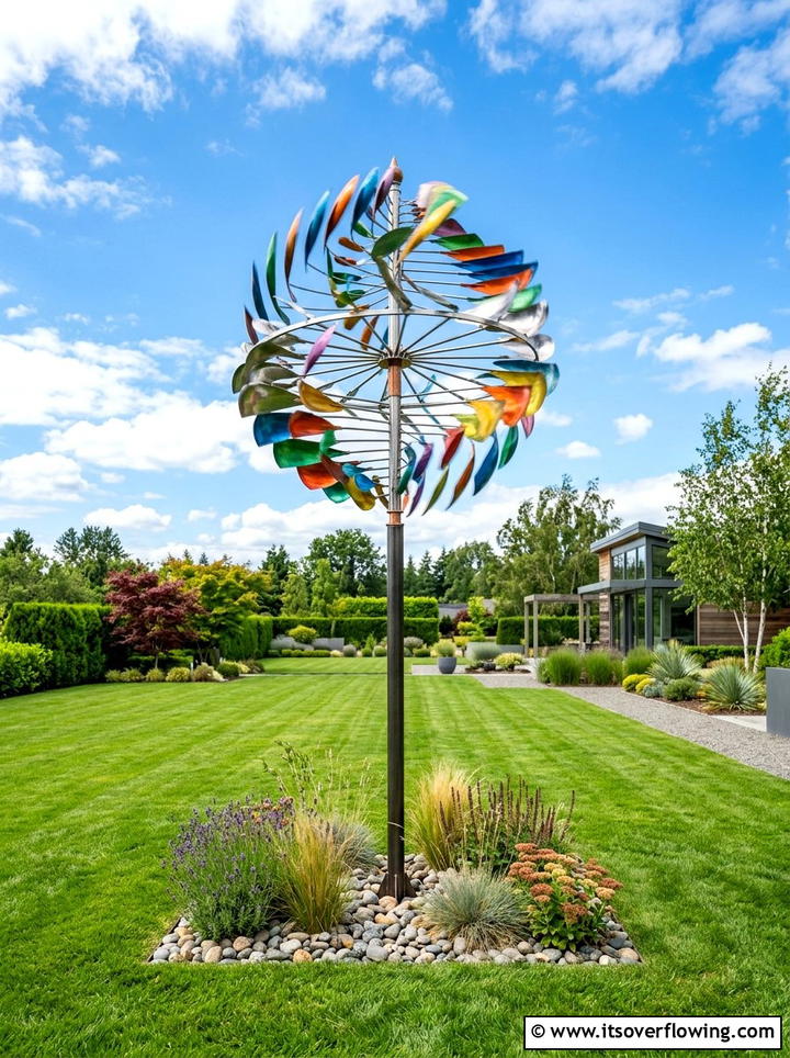 Kinetic wind spinner - 25 garden ideas with decorative stakes