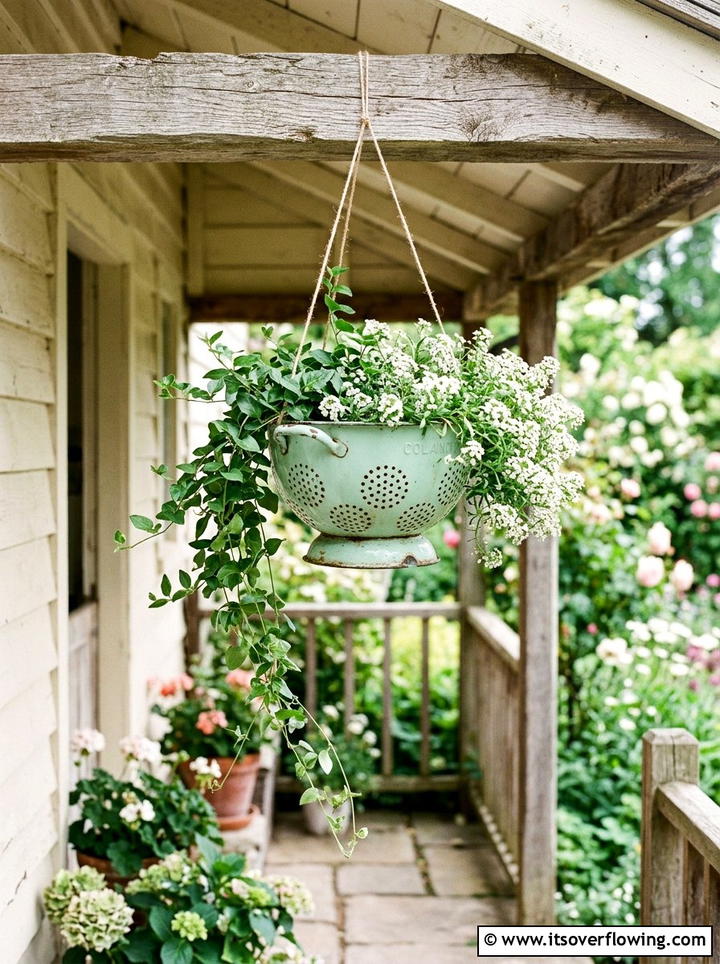 Kitchen Colander Basket - 25 upcycled garden ideas for porches