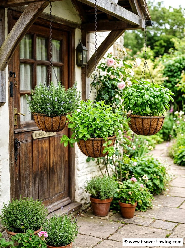 Kitchen Herb Hanging Coco Liners - 25 garden decor ideas with hanging baskets