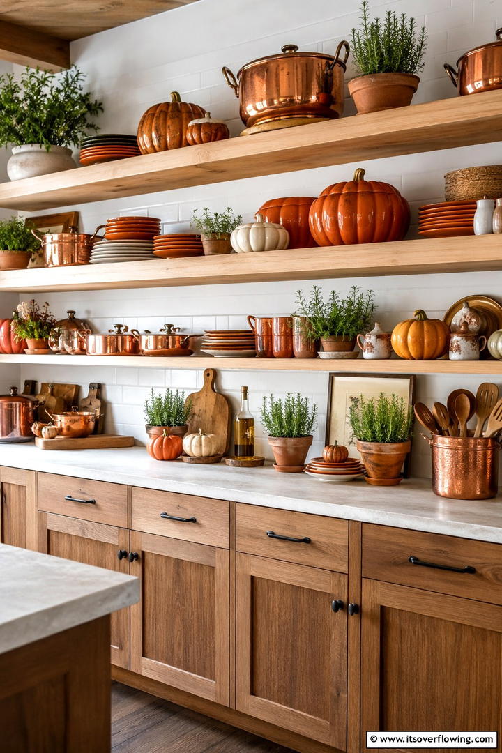 Kitchen Open Shelving Autumn Styling - 50 Fall Decor Ideas for A Cozy Seasonal Refresh at Home