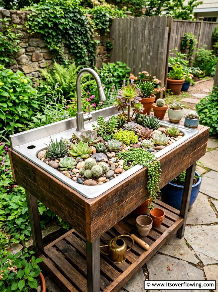 Kitchen Sink Succulent Garden - 25 upcycled garden ideas for schools
