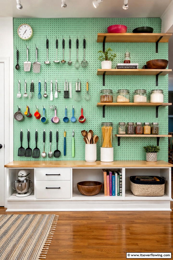 Kitchen Utensil Display - 30 Pegboard Ideas to Organize Your Home Efficiently