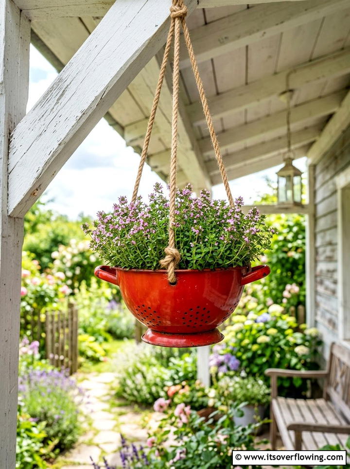 Kitchen colander herb planter - 25 creative garden ideas with unusual planters