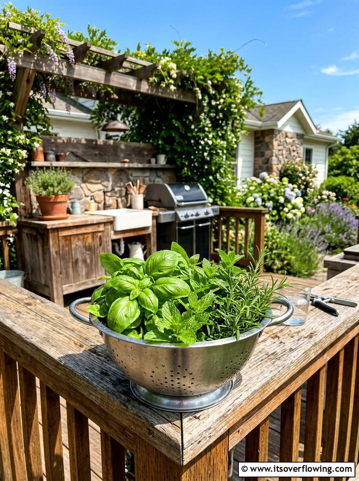 Kitchen herb colander - 25 upcycled garden ideas with old colanders