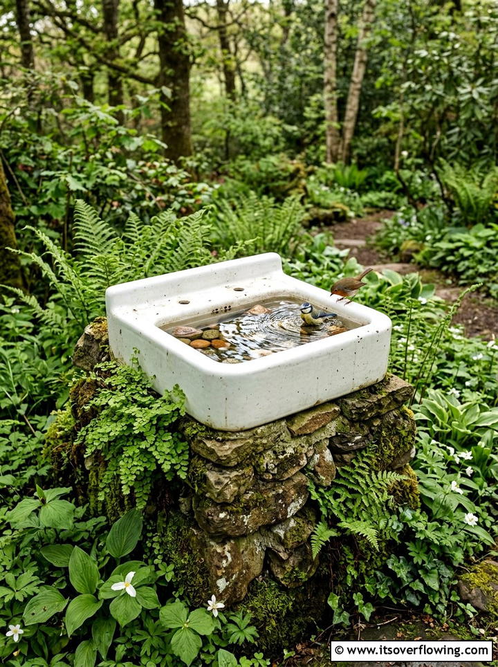Kitchen sink birdbath - 25 cheap garden ideas with recycled materials