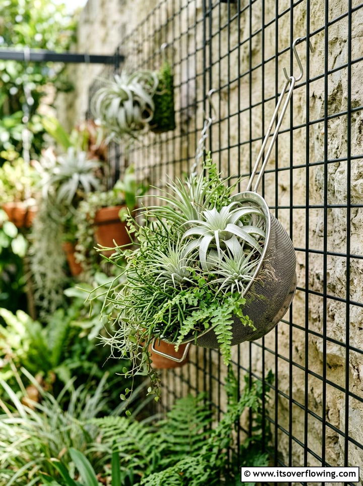 Kitchen strainer planter - 25 reusing old things ideas for vertical garden