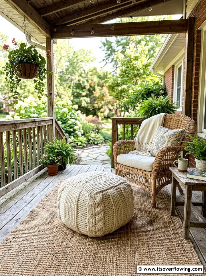 Knitted Pouf Ottoman - 25 front porch ideas with boho style