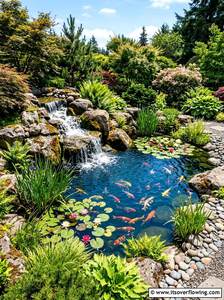 Koi Pond Waterfall - 25 garden ideas with waterfall