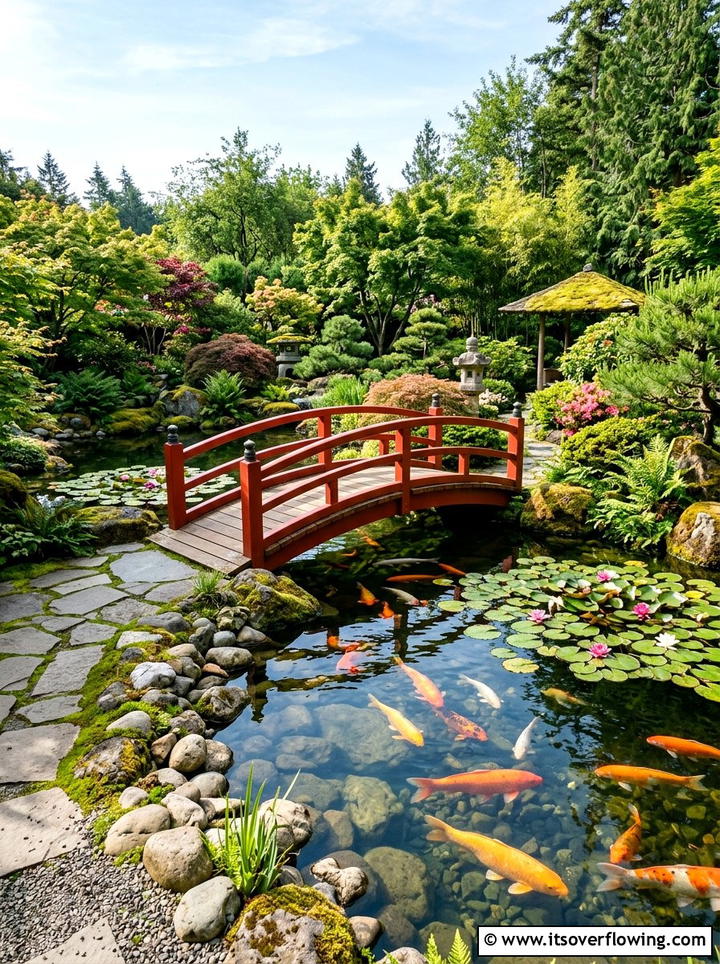 Koi Pond With Bridge - 25 backyard ideas with zen style
