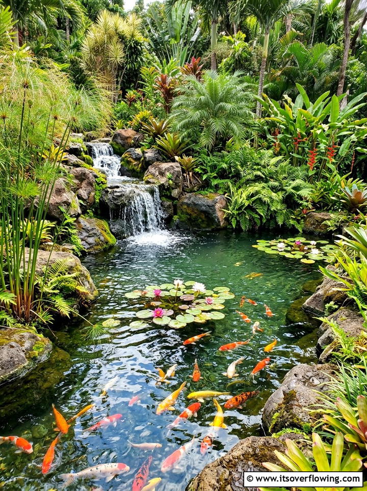 Koi Pond With Waterfall - 25 garden ideas for tropical style