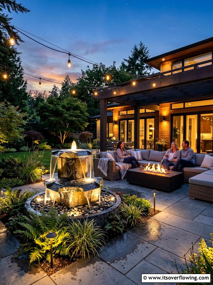 LED Lighted Fountain - 25 backyard decorating ideas with mini fountains